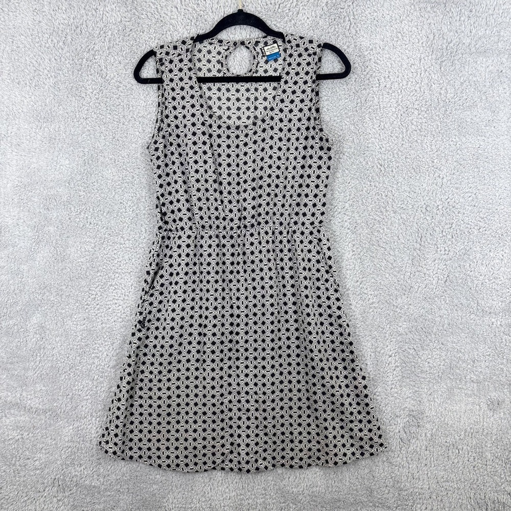 KAVU Simone Sundress Size S Black White Geo‎ Print Pockets Keyhole Neck A Line